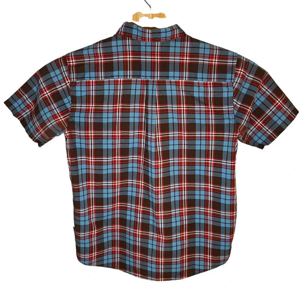 Patagonia Button Down Mens M Blue Red Plaid Short Sleeve Organic Cotton Shirt - Picture 3 of 8